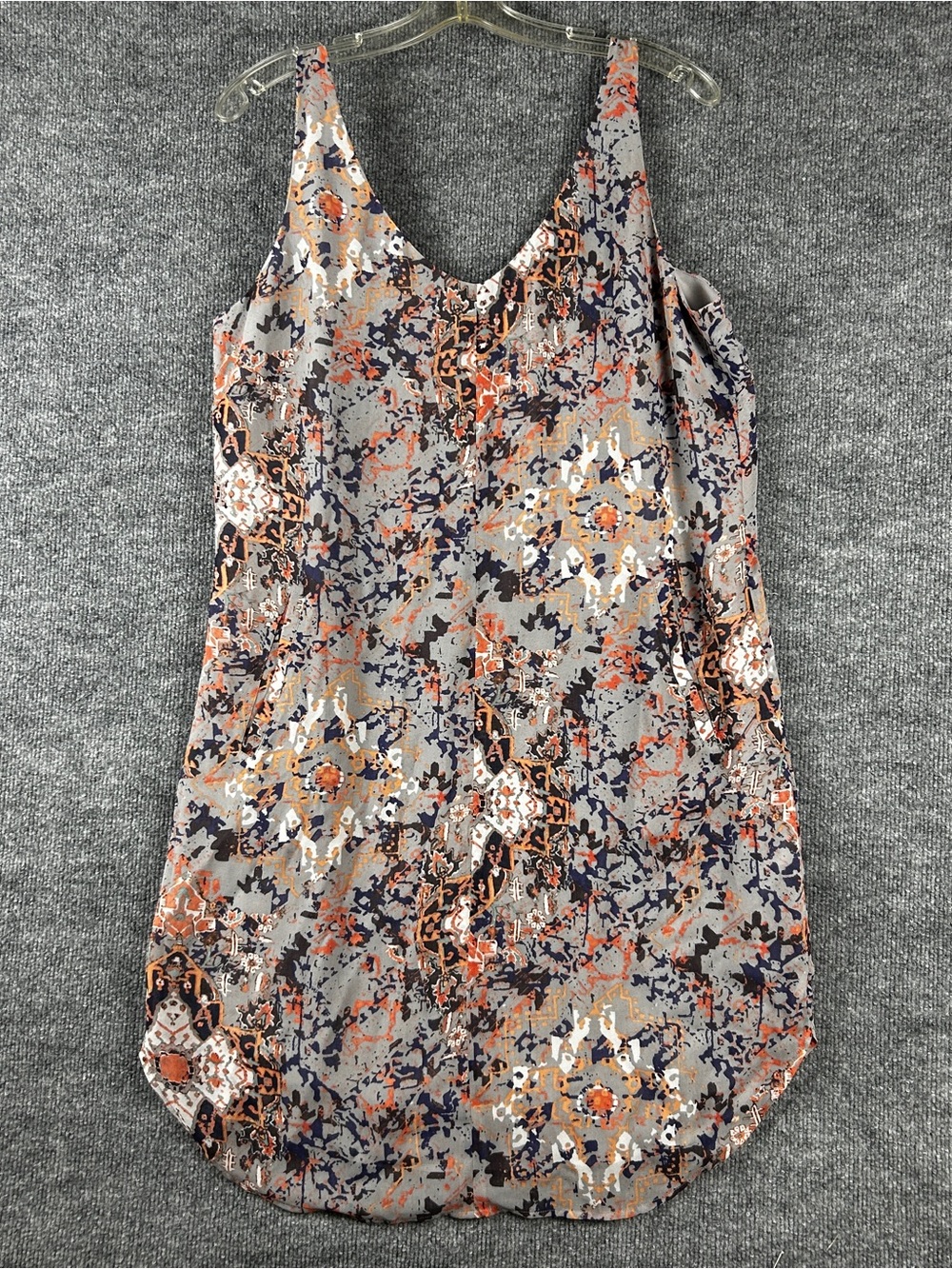 Cabi Grey Multi Abstract Geometric Print Sleeveless Slip Midi Dress Size Medium